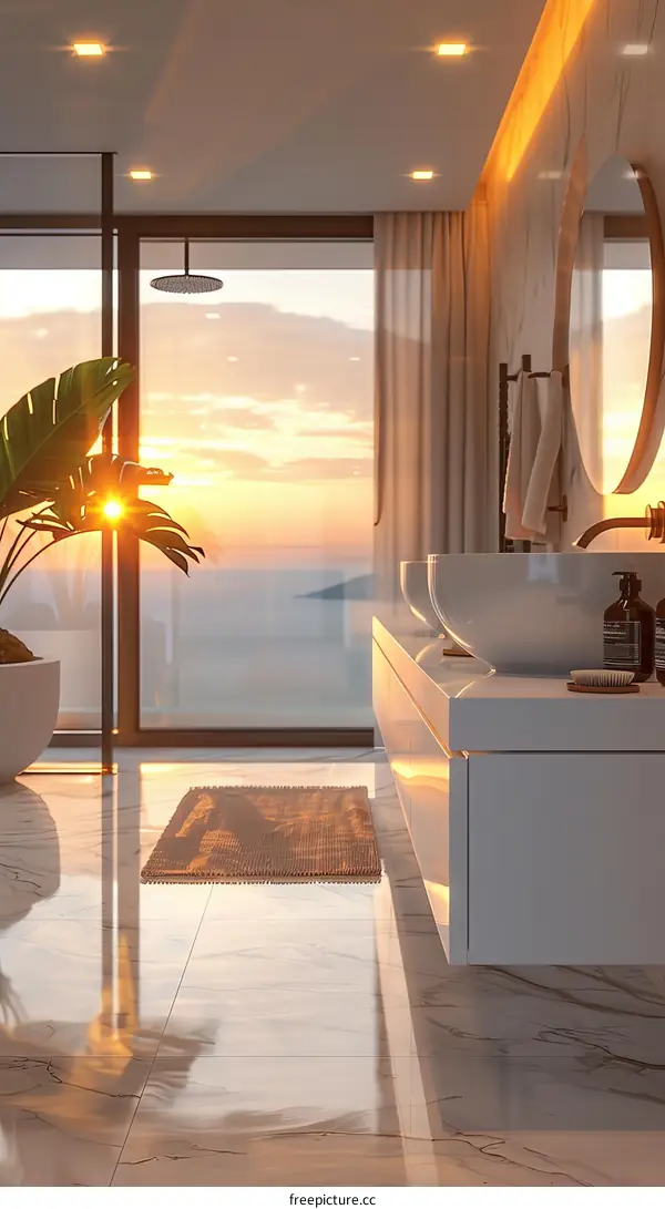 Modern Luxury Bathroom with Panoramic Sunrise View