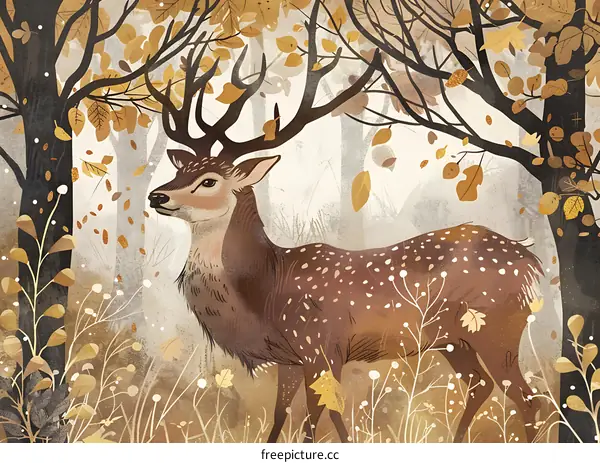 Autumn Forest with a Stag