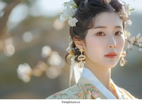 Portrait of a young woman in traditional Korean dress