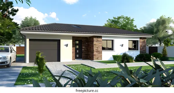 Modern House Exterior Design with Brick Accents and Garage