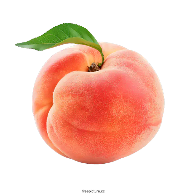[Transparent Background PNG]Ripe donut peach with leaf