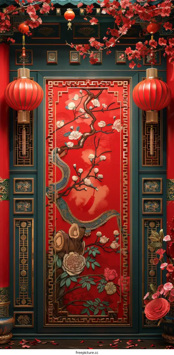 Chinese New Year Door Gods of Fortune and Prosperity