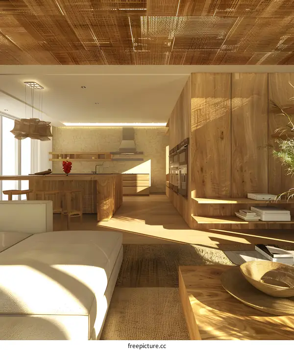 Modern Minimalist Living Room Interior Design with Wooden Elements