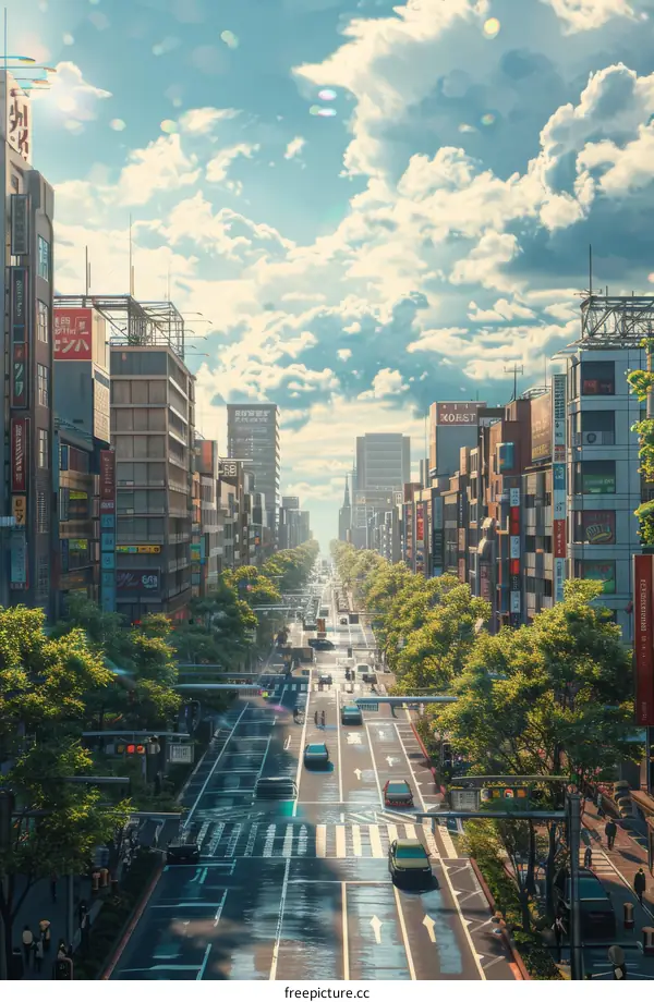 City Street with Sunny Day