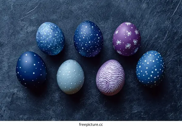 Colorful Easter Eggs on Dark Background
