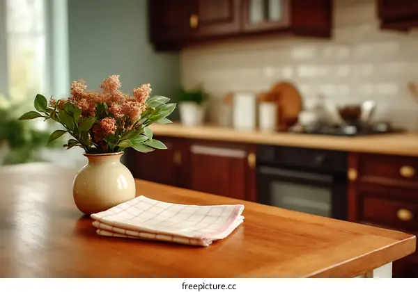 Rustic Kitchen Table Setting with Flowers