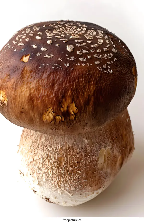 large brown mushroom with white background