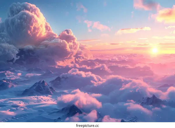Magical Pastel Sunset Over Snowy Mountains
