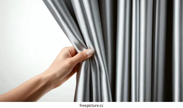 Hand Pulling Open a Silver Curtain