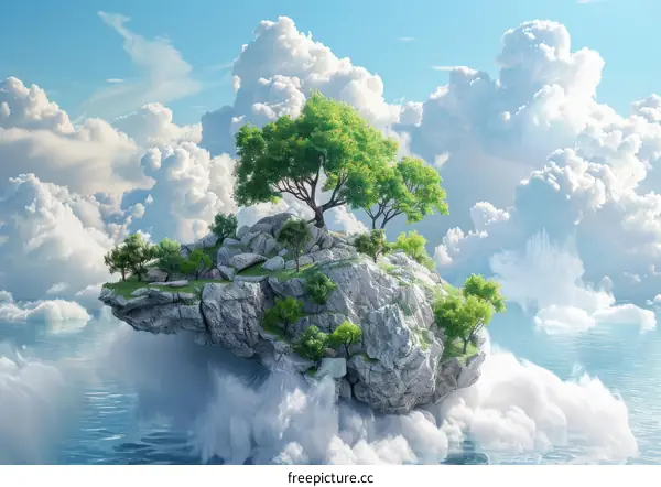 Floating Island Paradise Serene Landscape