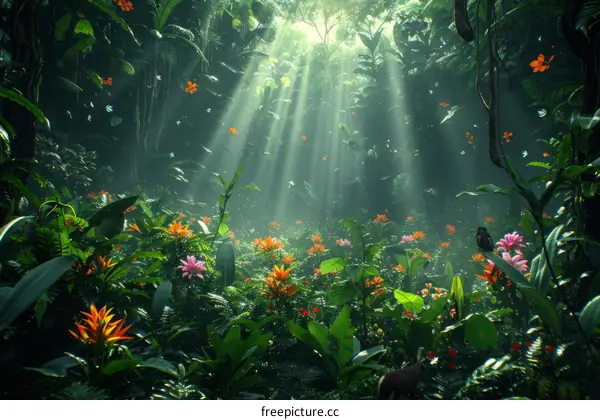 Sunlight Filtering Through Lush Rainforest Canopy