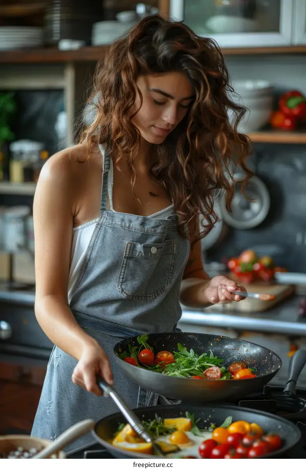 Young woman cooking in the kitchen
