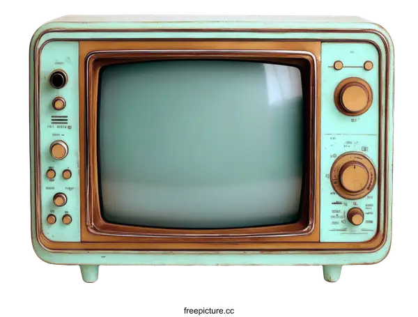 [Transparent Background PNG]Vintage Retro Mint Green Television Set