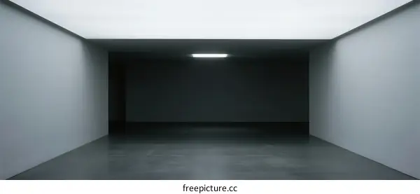 An empty room with plain walls and a single ceiling light