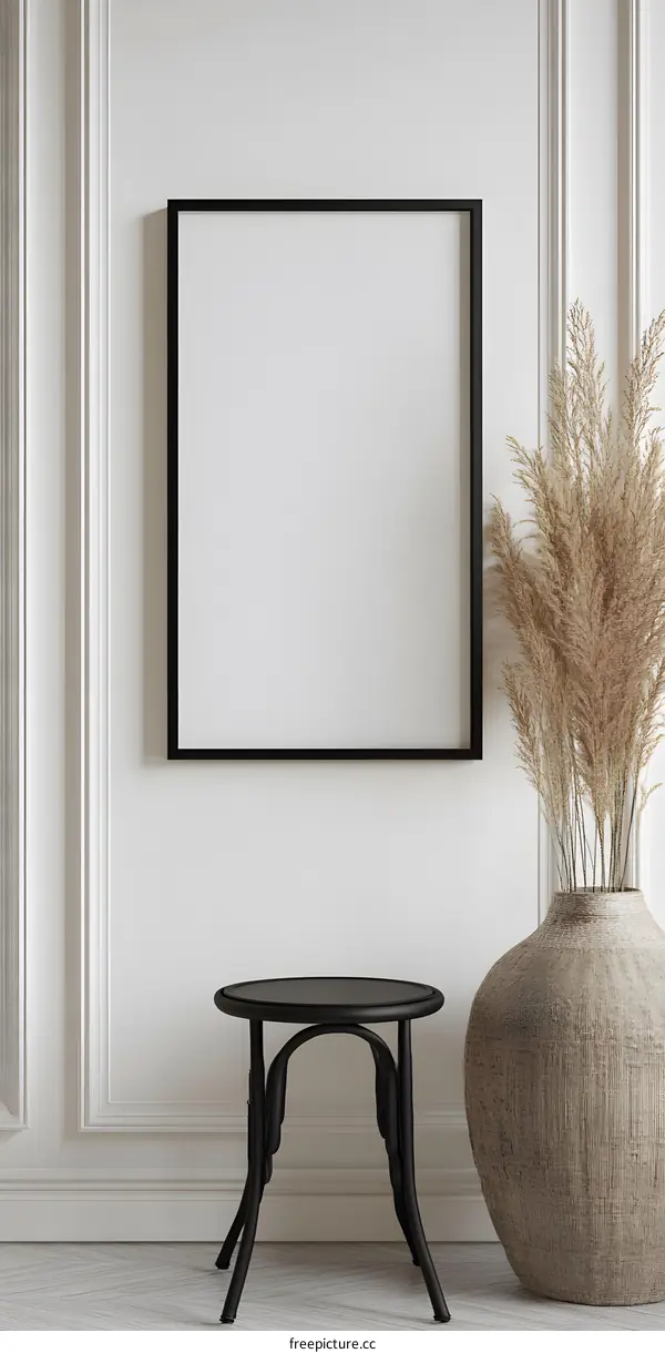 Minimalist Interior Design with Black Framed Artwork and Pampas Grass