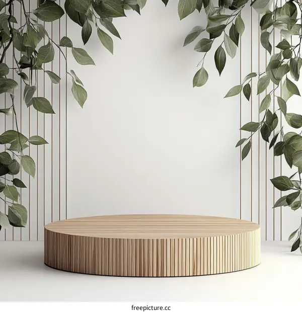 Modern Wooden Display Podium with Plants