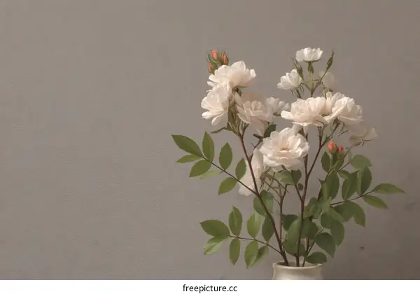 Delicate Bouquet of Pale Roses Against a Neutral Background