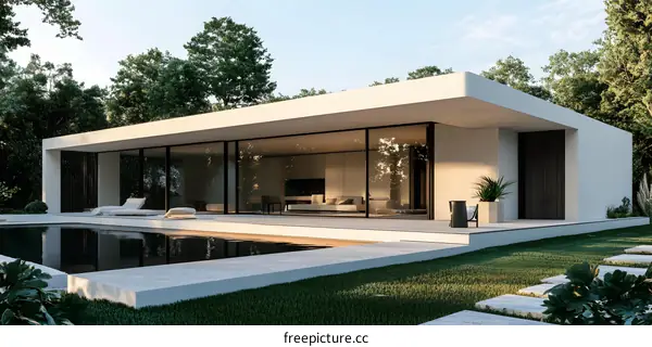 Modern Minimalist House With Pool And Large Glass Windows