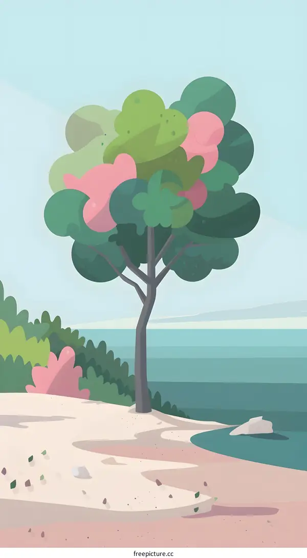 Summer Beach Tree Landscape Illustration