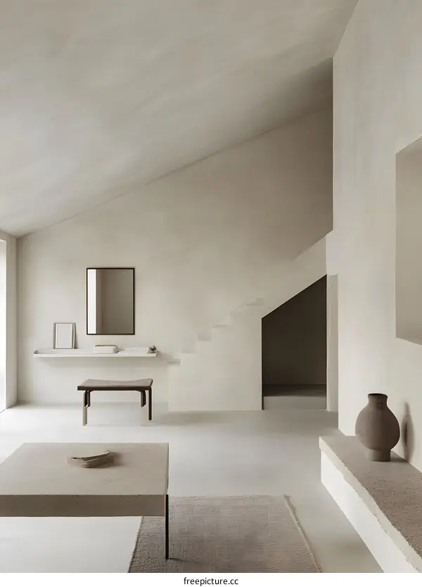 Minimalist Interior Design With White Walls and Concrete Flooring