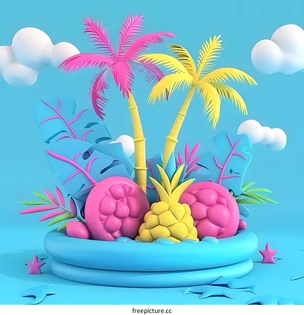 Tropical Summer Paradise with Palm Trees and Pineapple
