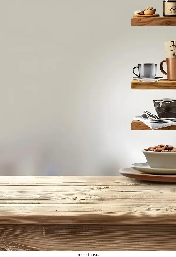 Wooden Table With Shelf And Cups