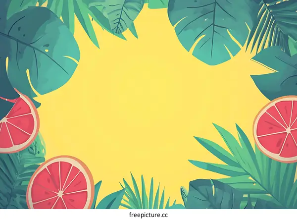Tropical Leaves and Grapefruit Summer Background