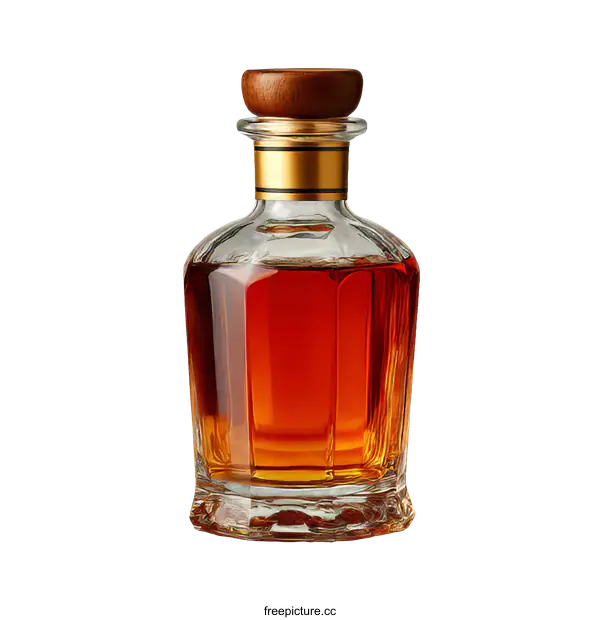 [Transparent Background PNG]Elegant Glass Decanter Bottle with Amber Liquid