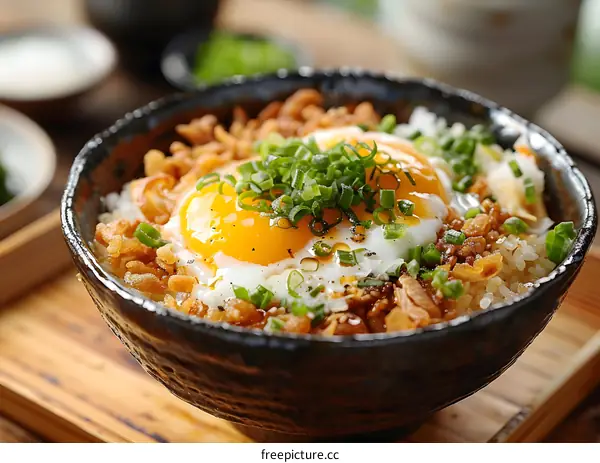 rice bowl with egg and scallion