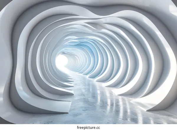 Futuristic tunnel with glowing light in the distance