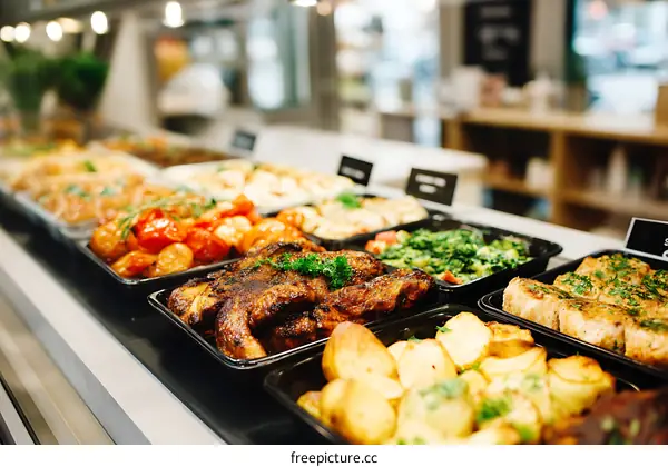 Delicious Food Selection in a Restaurant Buffet