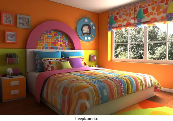 Colorful Bedroom with Artistic Design and Bright Colors