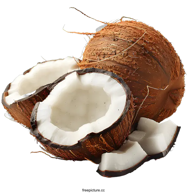 [Transparent Background PNG]Fresh coconut pieces on white