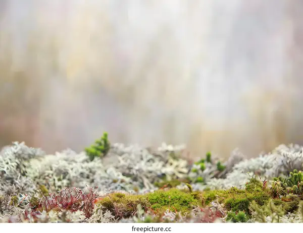 Green Moss Background Texture With Blurred Forest Background