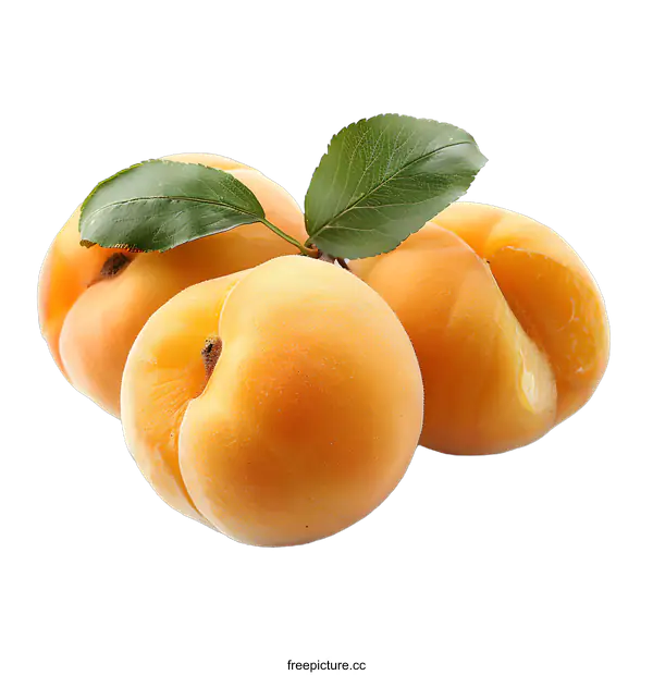 [Transparent Background PNG]Ripe Apricots with Leaves