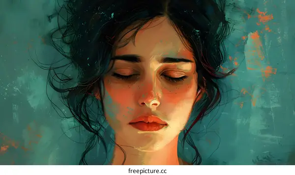 Woman with Closed Eyes Digital Painting Art