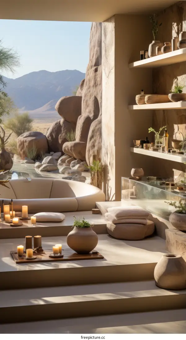 Modern Desert Oasis Bathroom with Mountain Views