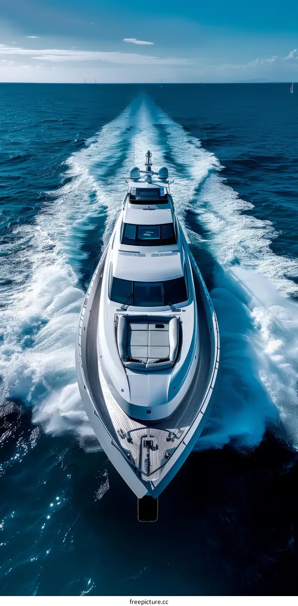 Luxury White Yacht Sailing at Speed