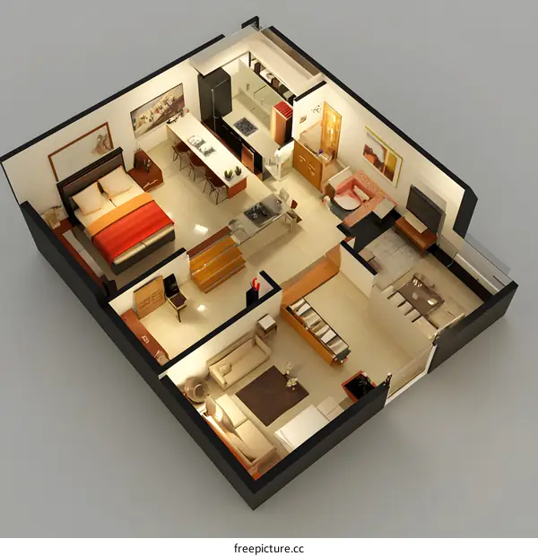 3D Illustration of a Modern Apartment Floor Plan