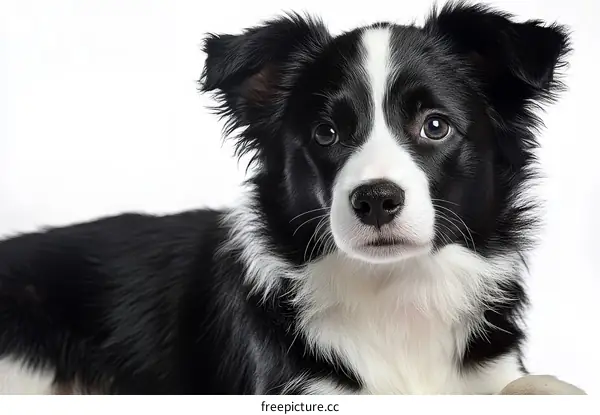 Close Up Portrait of a Black and White Border Collie Puppy