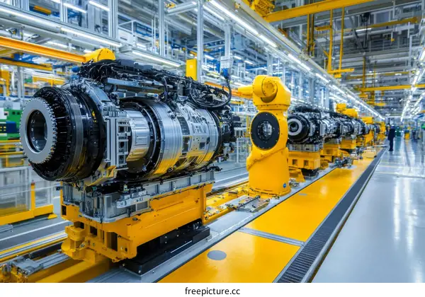 Automated Engine Production Line in a Modern Factory