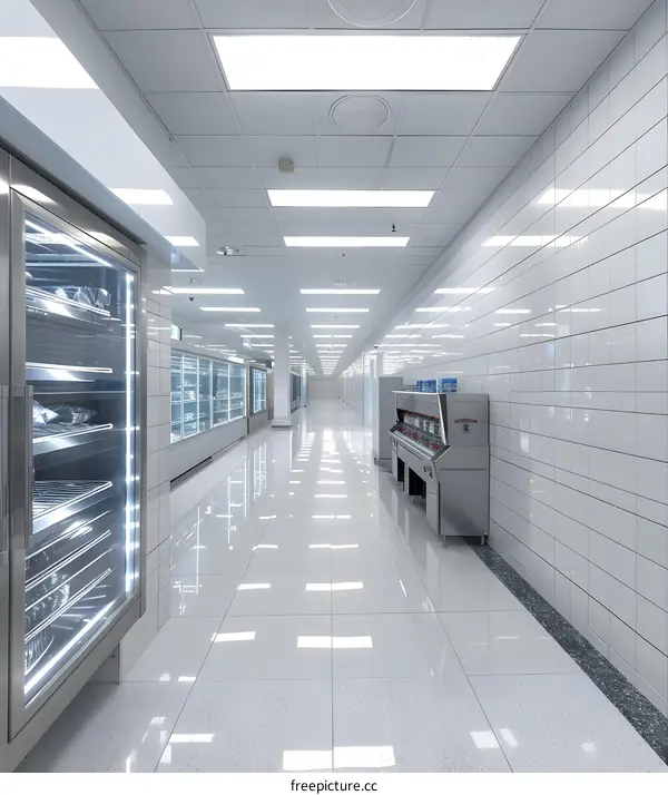 White Tiled Hallway In A Modern Facility