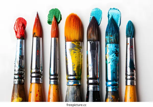 colorful paintbrushes closeup