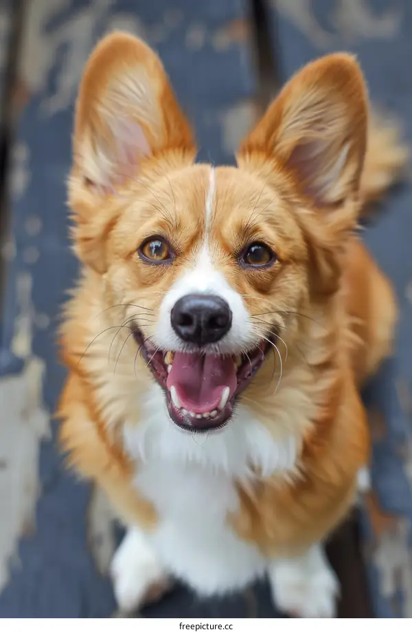Happy Corgi Looking Up with Attentive Eyes