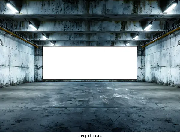 Blank White Billboard in Industrial Concrete Garage