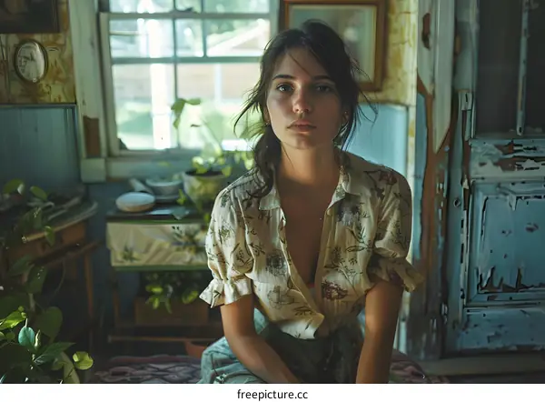 Portrait of a young woman in a floral shirt