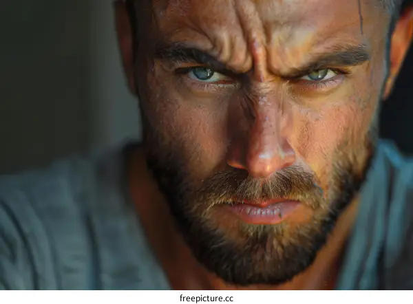 Close-up Portrait of a Caucasian Man with a Serious Expression