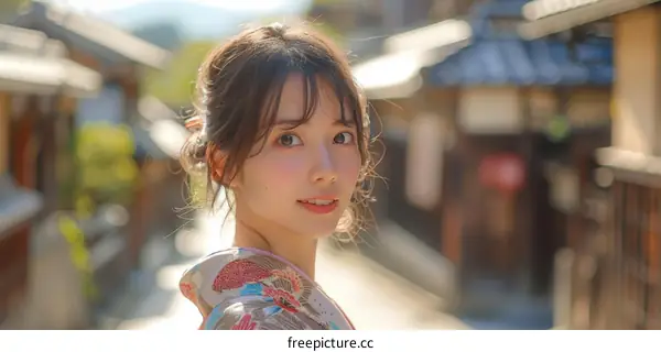 Asian Woman in Traditional Japanese Kimono