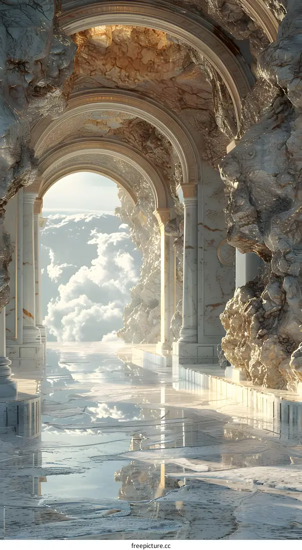 Surreal architecture, floating islands, walkway in the sky