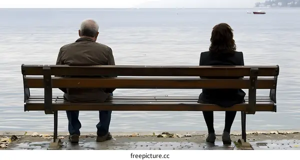 Couple Sitting on a Bench by the Lake